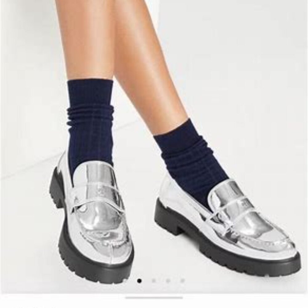 Tory Burch $348 Classic Lug Loafers Argento Sz 10 NIB!